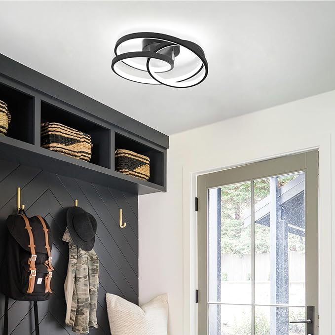 Black LED Ceiling Halway Light,6000K Modern LED Ceiling Light Fixture,Creative Design Close to Ceiling Lamp for Hallway Bedroom Dining Room Kitchen Bathroom Ceiling Lighting Fixtures