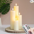 Flickering Flameless Pillar Candles with Remote Control and Cycle Timer,Ivory Pack of 4 Battery Operated(Powered by 2AA) LED Real Wax Tall Fake 3D-Wick Electric Candles(D 2.2” x H 4”,6”,8”,10”)