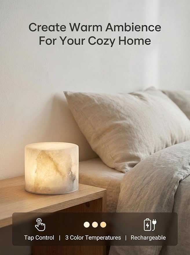 Marble Touch Light Onyx Stone Eye-Caring Type-C Dimmable Desk LED Bedside Table Lamp with Unique Peach Jade Texture Rechargeable Small Ambient Tap Night Lights Cordless for Bedroom Decor