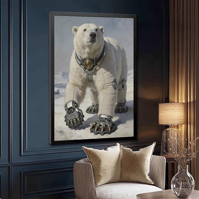 Framed Futuristic Fantasy Wall Art for Living Room TV Wall Modern Tech Style Home Decor 24x36in