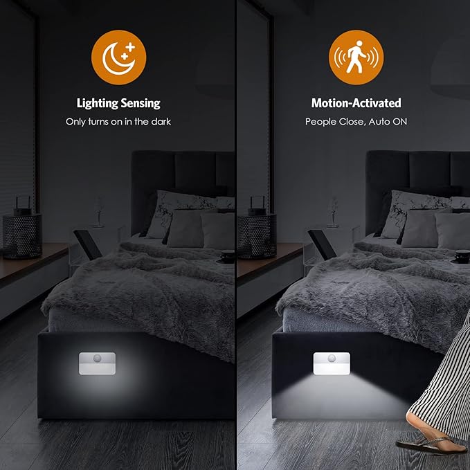 JXTZ 【2 PACK】 Motion Sensor Night Light, Stick-On Motion Sensor Lights Indoor, Battery Powered Under Cabinet Kitchen Lights with Adhesive Pads, Auto/On/Off for Cupboard Wardrobe Stair Kitchen