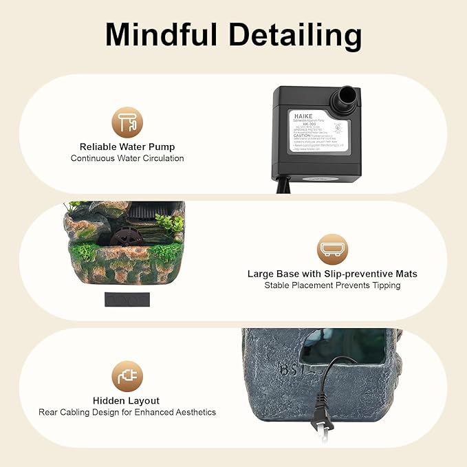 Water Fountains Indoor, Relaxation Desk Waterfall Bonsai Desk Water Fountain with LED Light, Zen Meditation Home Office Bedroom Atomizing Humidifier Desk Decoration