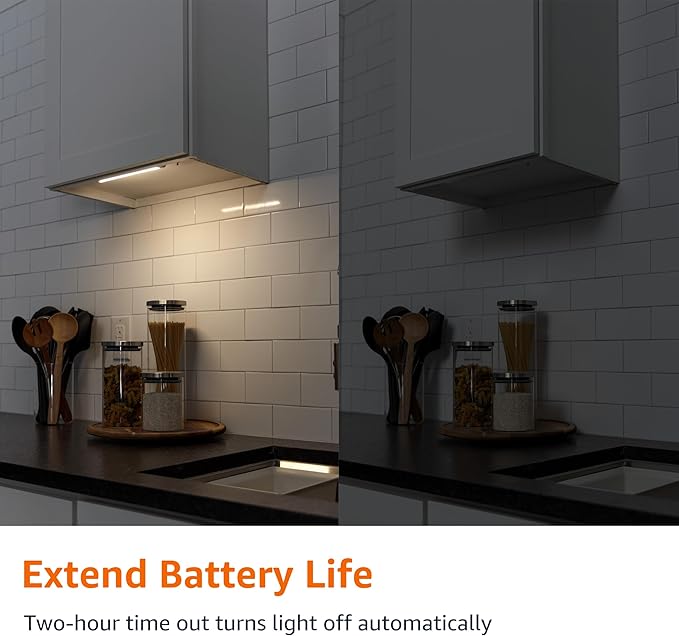 Amazon Basics LED Stick On Lights, Battery Operated, Wireless, 65 Lumens, Portable Light, Under Cabinet Lighting, Closet, Kitchen, 2 Pack, White