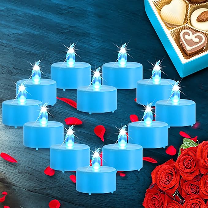 Tea Lights Flameless Battery Operated Candles-LED Flickering Votive Candle Long Lasting 200 Hours,100 Pack Realistic and Bright for Seasonal Festive Celebrations Decoration (Blue)