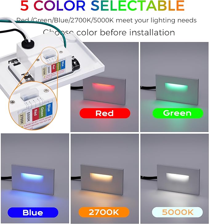 CLOUDY BAY 120V RGBCW LED Indoor Outdoor Step Light,3W 2700K 5000K RGB Selectable Stair Lights,Pack of 3