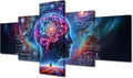 5 Panel Artificial Intelligence Wall Art Human Brain Surrounded by Data Canvas Painting Futuristic Technology Wall Posters for Bedroom Wall Decor AI Pictures for Living Room Wall Decoration 50"Wx24"H