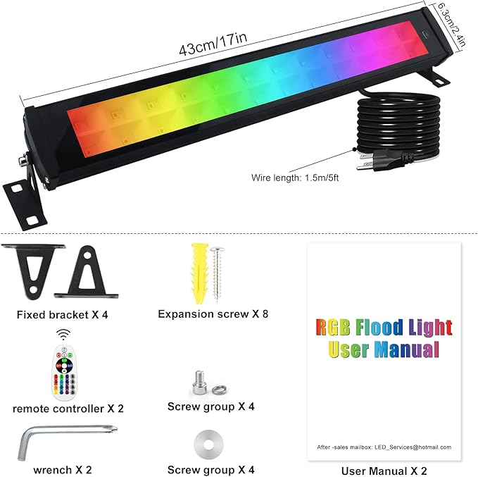 50W RGB Wall Washer Light, RGB Light bar, Warm 3000K & 16 Million Colors&Timing& Music Sync, with Remote & APP Control, for Commercial Lighting, Birthday Party, Garden Lighting, Wall Display