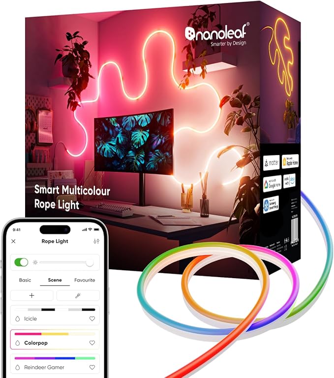 Nanoleaf Essentials LED Rope Light, Smart Neon Rope Light Works with Matter, Alexa, Apple & Google Home, DIY Lightstrip for Wall, Multicolor Lightstrips with Music Sync for Bedroom, 16.4ft