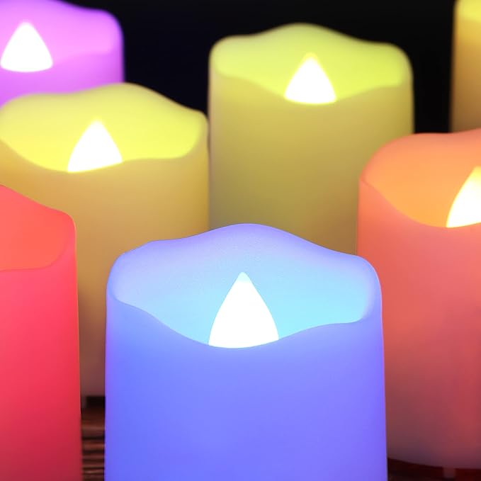 Rechargeable LED Color Changing Tea Lights USB Flameless Warm White Flickering Votive Candles with Remote for Halloween Christmas Romantic Home Decor