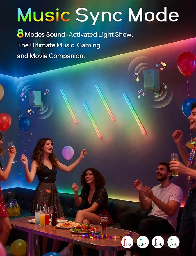 30 inch Wireless Wall Lights Color Changing RGB LED Syncs to Music Remote Control, Battery Operated Wall Light Bar Wall Sconces for Bedroom Party Gaming Room Decor