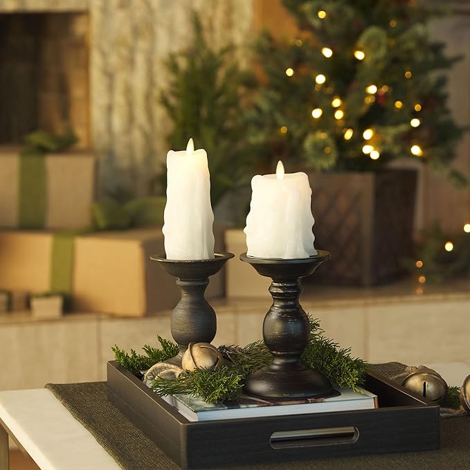 Luminara Heavy Wax Drip Flameless LED Candle, White 2.5" x 6.5", Timer Function, Real Wax Pillar, Battery Operated Unscented Safe, Long-Lasting