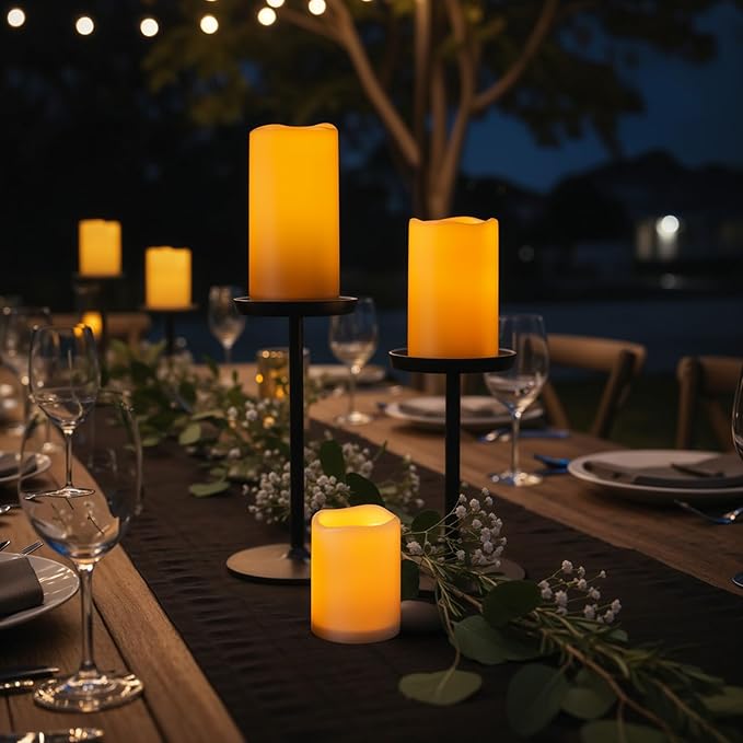Raycare Outdoor Waterproof Flameless Candles-Auto Light Sensor Dusk to Dawn, Flickering LED Candle, Battery Operated Electric Fake Pillar Candle for Garden, Porch, Patio, Lantern Decor, (D3"xH4"5"6")