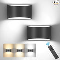 TRLIFE Modern LED Wall Sconces, Remote Control Dimmable and Adjustable Color Temperature 3000K~6000K Aluminum 12W Hardwired 120V AC Dimmable Wall Mounted Light for Bedroom Living Room(Black, 2 Pack)