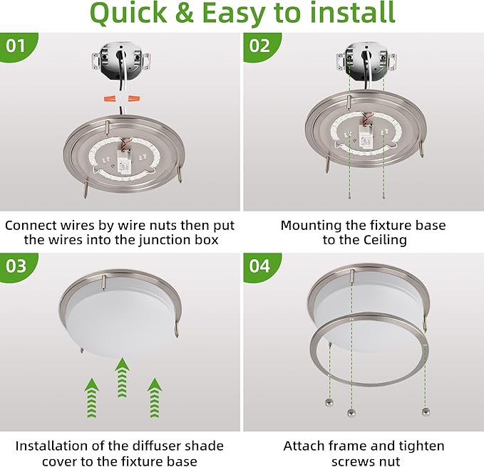 Hlite 24W 10inch LED Flush Mount Ceiling Light Fixture,1800LM Super Bright Light Fixture Ceiling Mount,LED Ceiling Light Flush Mount for Bedroom,Kitchen,Bathroom,5000K Daylight White,Nickel (1Pack)