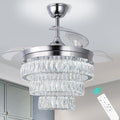 Finktonglan 42'' Fandelier Ceiling Fan with Light, LED Crystal Chandelier Ceiling Fan with Remote Retractable Chandeliers Fan for Bedroom Living Room, Timing 6 Speed Reversible, Chrome