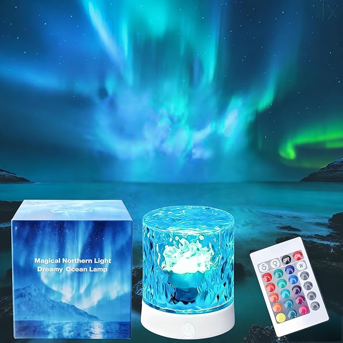 Cordless Northern Aurora Borealis Light Projector for Bedroom-Water Ripple Ocean Wave Projector Light-Shower Lamp-Teen Girl Gifts Trendy Stuff-Shower Mood Light-Bathroom Night Light-Ambient Lighting