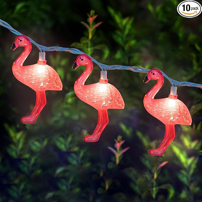Pink Flamingo Outdoor String Lights, 8.5Ft Summer Patio String Lights, Outdoor Party Lights for Bedroom Birthday Wedding Holiday Summer Themed, Tropical Party Décor, Flamingo Decoration