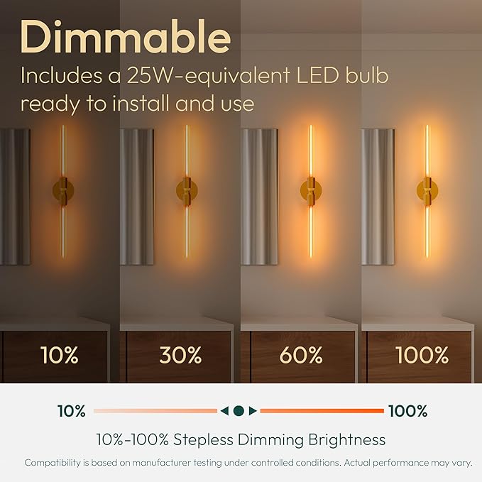 ALAMPEVER Modern Linear Wall Sconce with LED Bulb Included, Dimmable Minimalist Wall Light for Bathroom, Bedroom, Living Room & Hallway, 1 Pack