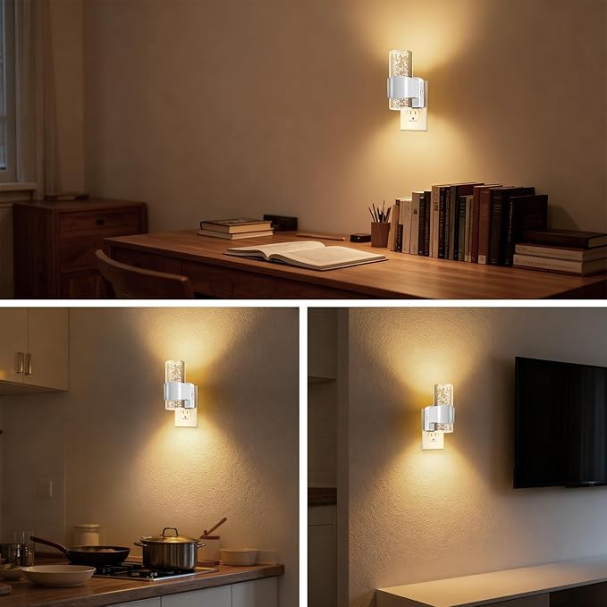 JIURUN 2 Pack LED Night Light Plug in, Auto Dimming Night Light with Light Sensor, 3000K Warm White Soft Glow Nightlight for Bedroom Bathroom Hallway Stairs Kids Room Nursery