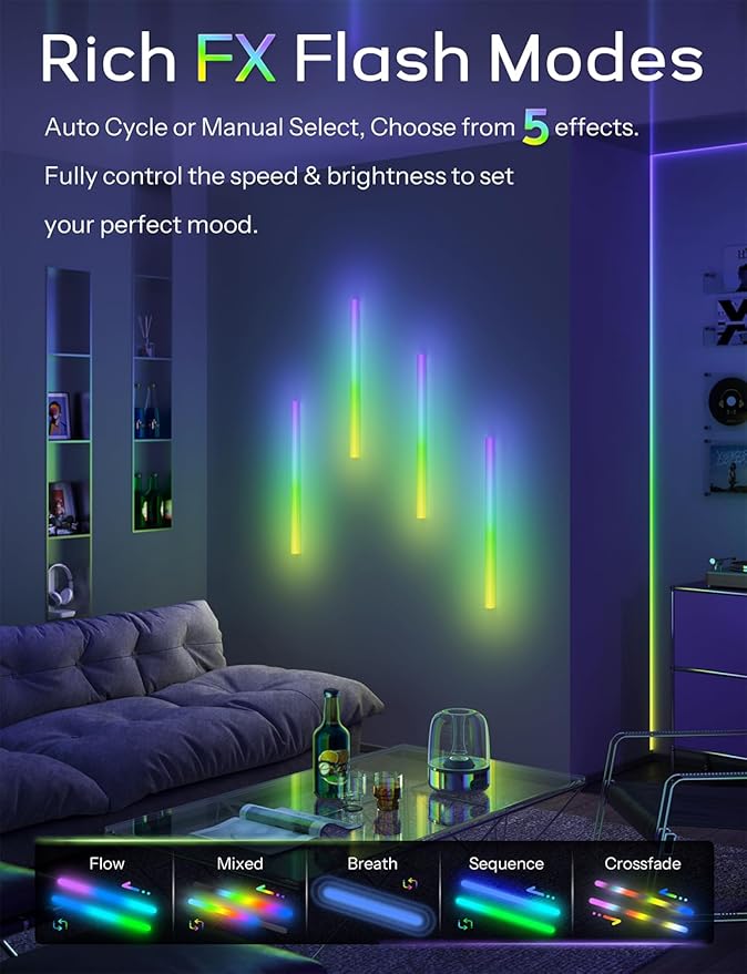 30 inch Wireless Wall Lights Color Changing RGB LED Syncs to Music Remote Control, Battery Operated Wall Light Bar Wall Sconces Set of 2 for Bedroom Party Gaming Room Decor