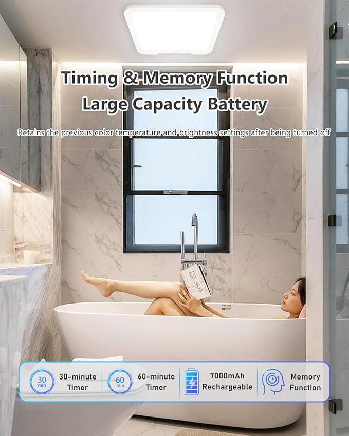 2 Pack Rechargeable Motion Sensor Ceiling Lights with Remote, Dimmable Magnetic Mount Closet Light, 7000mAh Battery Operated LED Shower Light, 3 Color Temperatures for Bathroom, Stairs, Hallway,Garage