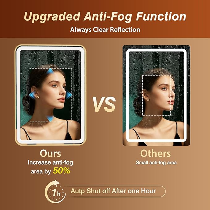 28x40 Inch LED Bathroom Mirror with Gold Frame,Front and Backlit Vanity Mirror,Tempered Glass,Stepless Dimmable Wall Mirrors with Anti-Fog, 3 Colors, Memory, Waterproof, LED Smart Bathroom Mirror