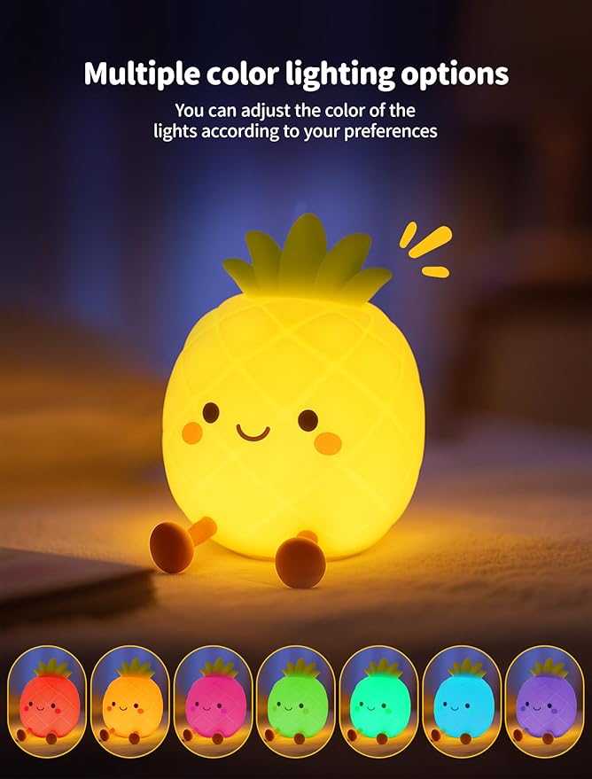 Pineapple Night Light for Kids, Nursery Night Light, Bedside Touch Lamp, Cute Silicone Nightlight for Baby Toddler, 3 Level Dimmable,Christmas Gifts for Baby,Adults,Toddler Girl Room Decor