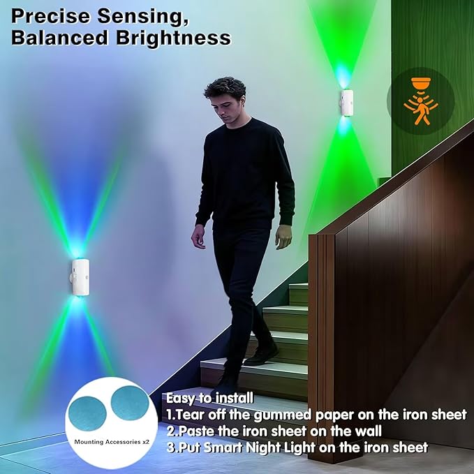 LED Wireless Wall Sconce with Color Changing, Motion Sensor Light Indoor, 1500mAh Rechargeable Battery Operated Wall Sconces for Bedroom Bedside Hallway Courtyard Doorway (white - 2 pack)
