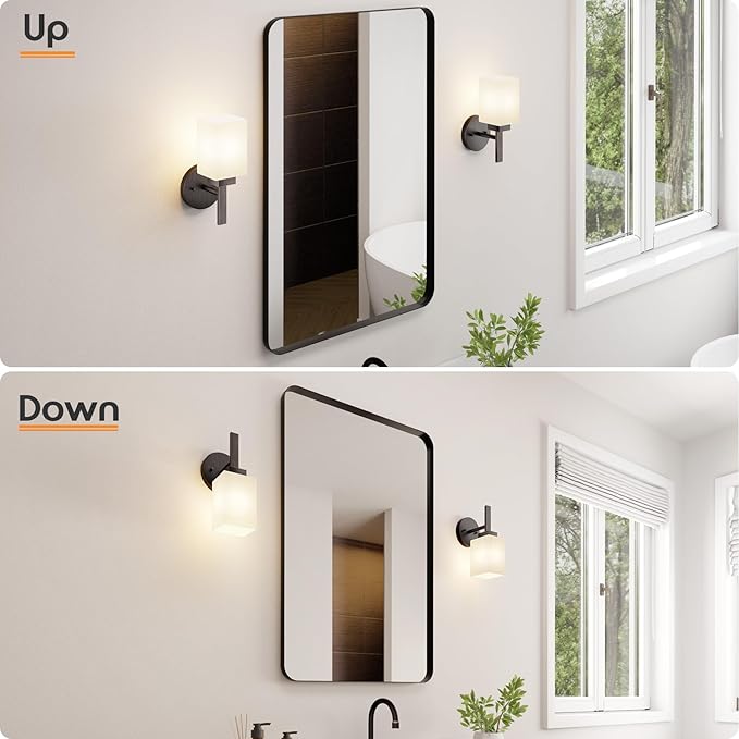 Wall Light Over Mirror Bathroom Vanity Lighting Fixtures with White Frosted Glass, Wall Sconce for Porch Hallway Entrance, Oil Rubbed Bronze T002ORB-L1