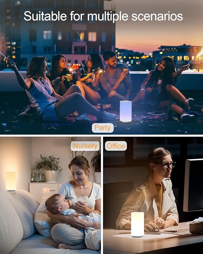 Bedside Table Lamp Touch & Remote 3 Modes & 256 RGB Colors, Touch Night Light for Kids with Warm White Lights Dimmable, Nursery Night Light Timer for Bedroom Living Room Outdoor Camping