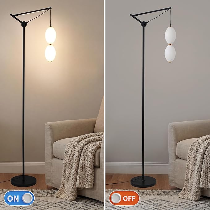Modern Floor Lamp for Living Room, Standing Corner Lamp with Double Gourd Shade, Dimmable Color Changing Living Room Lamp with Built-in Light Source