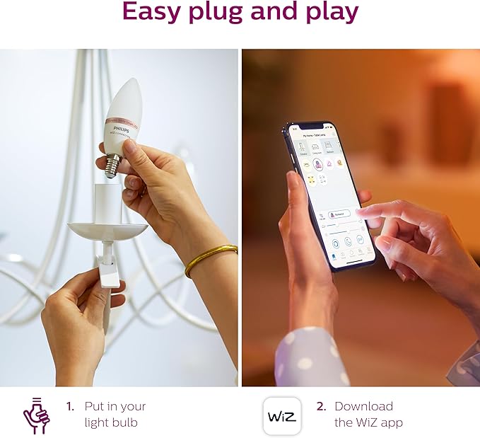 Philips Smart 40W B12 Tunable White Smart Candle-shape 4-Pack, E12, Dimmable, Indoor, Connect to Wi-Fi, Control Voice or App - Powered by WiZ Connected