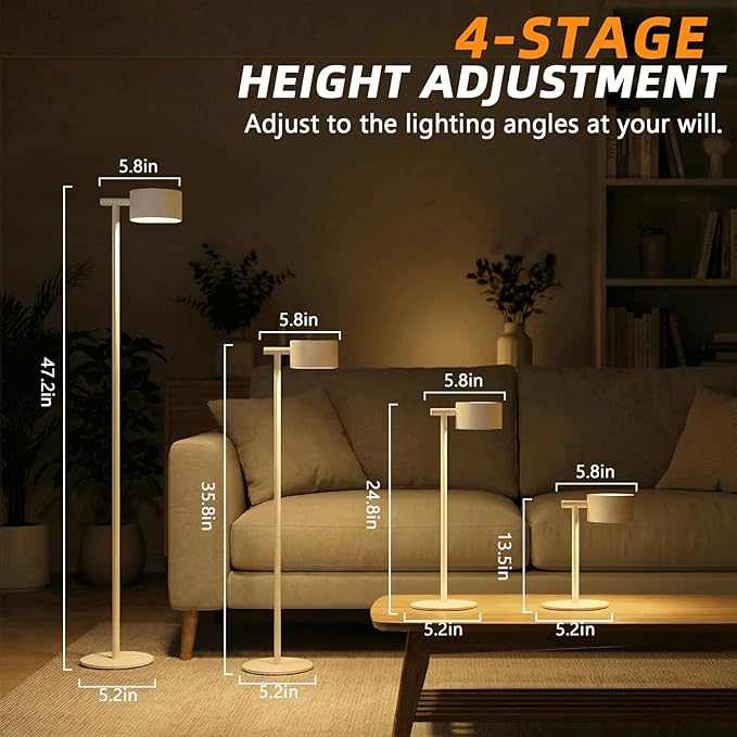 4-in-1 LED Floor Lamp with Detachable Magnetic Head - Adjustable Height Standing Lamp & Table Lamp, Portable Night Light for Bedroom, Reading, Nursing, Non-Disturbing Sleep Aid(Beige)