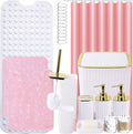 XLHOMO 26PC Bathroom Set - Gorgeous White Bathroom Set, Bathroom Accessories Set, Pink Shower Curtain Set with Bathtub Mats for Shower Tub