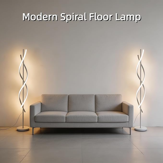 Unique Spiral Floor Lamp for Living Room Modern LED Floor Lamp with Remote Control 3 Color 62Inch Dimmable White Floor Lamp Temperature Corner Floor Lamps for Bedroom Office