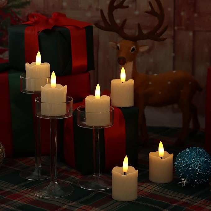 CANDLE CHOICE Battery Operated Flameless Votives with Auto Daily Cycle Timer Realistic Black Wick Electric LED Candles for Wedding Party Holiday Halloween Christmas Decorations 6 Pack Batteries Incl.