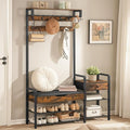 HOOBRO Hall Tree with Bench, Shoe and Coat Rack for Entryway, Coat Rack with Bench, Flip Top Storage Box, PU Cushioned Seat, Non-Woven Fabric Drawer, for Entrance, Rustic Brown and Black BF110MT01