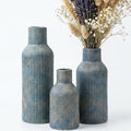 Ceramic Ribbed Vase Set of 3, Modern Farmhouse Decorative Vases in Vintage Blue, Assorted Sizes (5.9"/7.8"/9.8") for Pampas Grass, Living Room, Shelf and Table Centerpiece