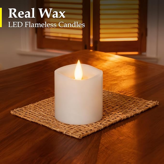 【Flameless Candles Battery Operated with Remote & Timer】3x3" White LED Pillar Candles - 600H Flickering Flame, Realistic Fake Candles for Indoor/Outdoor Valentine's Day, Weddings, Home Decor1-Pack