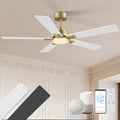 52 Inch Ceiling Fans with Lights,Smart Ceiling Fan with Light and Remote Control Alexa,APP,Modern Indoor Outdoor Ceiling Fans for Bedroom,Patio,Porch,in Black White and Gold,5 Blades,Dimmable,Quiet