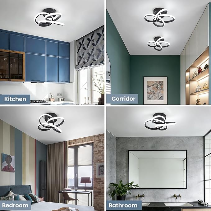 Modern Led Ceiling Light, Black Hallway Ceiling Light, Flush Ceiling Lighting Fixture for Kithcen, Bedroom, Living Room, Entryway, Balcony, Stair - 26W Cold White Light 6000K