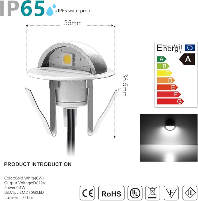 30 Pack LED Stair Lights Kit Low Voltage Waterproof IP65 Outdoor 1-2/5" Recessed Wood LED Deck Lighting Yard Garden Patio Step Landscape Pathway Decor Lamps, Cold White