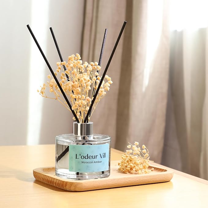 L'odeur Vill Reed Diffuser Set, 6.7 oz(200ml) Moroccan Amber Scented Diffuser with 6 Oil Diffuser Sticks, Home Fragrance Essential Oil Reed Diffuser for Home Large Rooms Bathroom Shelf Decor