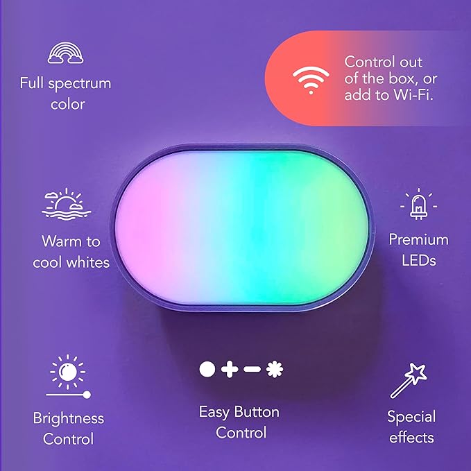 LIFX Luna Smart Lamp, 1000 LM Wi-Fi & Matter 1.3 Compatible, Alexa & Apple HomeKit Compatible, Plug-In Bedside Table Lamp & Wall-Mount, Color Changing Wall Wash, Sunrise/Sunset Effect, No Hub Required