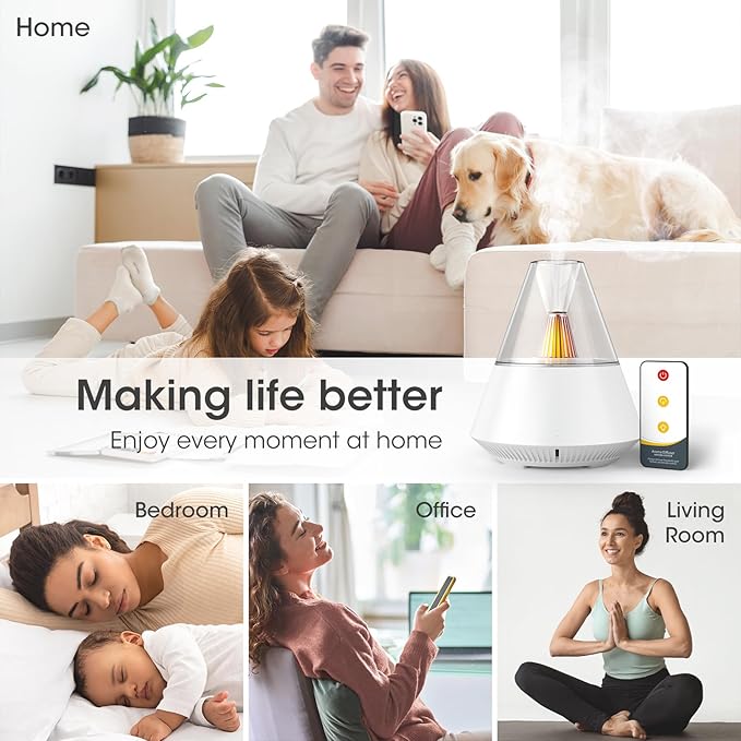 Ultrasonic Essential Oil Diffuser, 150ML Modern Aromatherapy Diffuser with Candle Light, 2 Mist Mode, Remote Control, Auto-Off, Small Cool Mist Humidifier for Home Bedroom Office Yoga, White