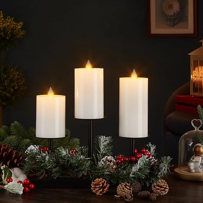 Flameless Pillar Candles Flickering with Remote Timer, Battery Operated LED Candles Up to 400 Hours, 3D Moving Flame Real Wax Candles. (White)