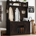 4ever2buy Farmhouse Hall Tree with Bench 5-in-1 Entryway Bench with Coat Rack with Sliding Barn Doors Entryway Coat Rack with Shoe Storage Dark Oak