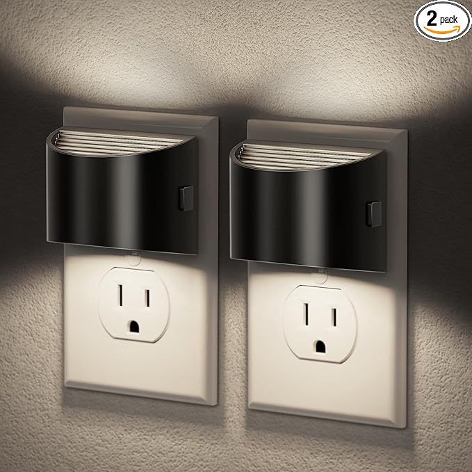JandCase Night Light, Automatic Night Lights Plug into Wall,2 Pack Dusk to Dawn Sensor Nightlight, 5000K Brightness Adjustable Nightlight for Kids Bedroom Hallway Kitchen Decor