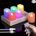 6pcs Rechargeable LED Tea Lights Color Changing with Charging Base, Flameless Votive Candles RGB Flickering with Remote and Timer, Electric Fake Candles, USB Cable Included