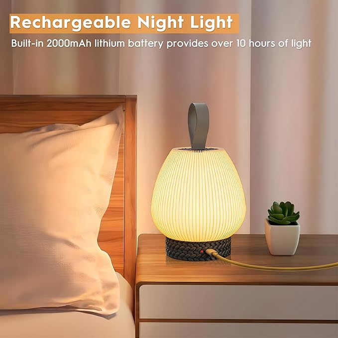 Touch Night Light, Dimmable Small Table Lamps, Rechargeable Portable Table Bedside Lamp for Bedroom, LED Lamp with Warm White Lights, Modern Nightstand Lamp for Living Room (Gray)